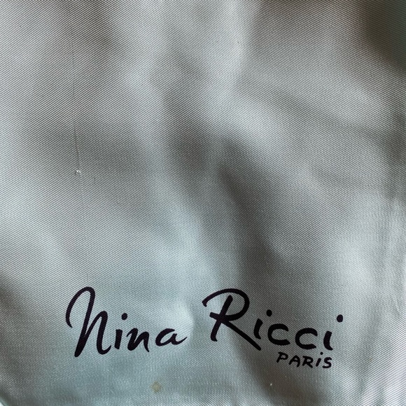 Vintage NINA RICCI PARIS Silk Scarf Square Blue White Rolled Hem Abstract Circle - Picture 7 of 7